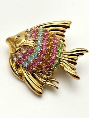 Krementz Vintage Pave Fish Brooch